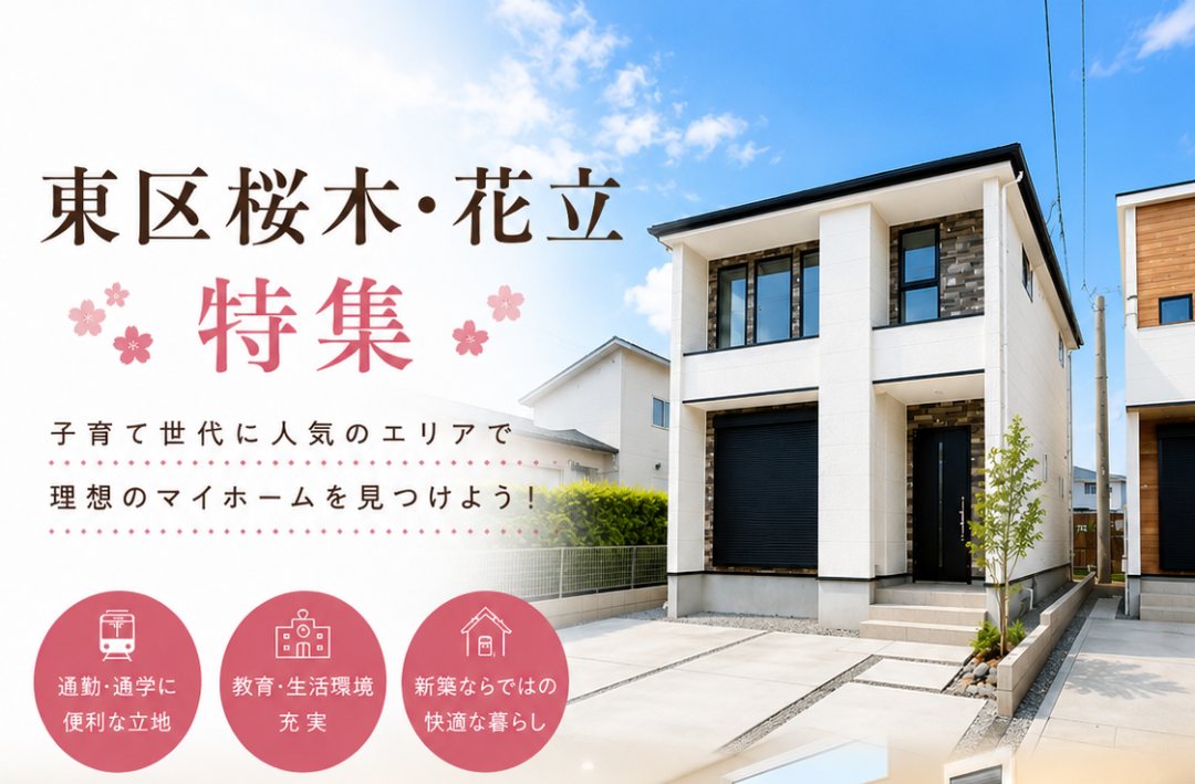 熊本市東区 桜木・花立エリアの新築建売特集。子育て世代に人気のエリアで、理想のマイホームを。